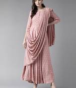 Light-pink printed polyester ethnic-kurtis