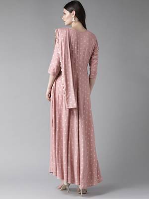 Light-pink printed polyester ethnic-kurtis 2