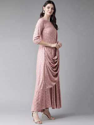 Light-pink printed polyester ethnic-kurtis 3