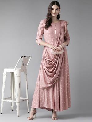Light-pink printed polyester ethnic-kurtis 4