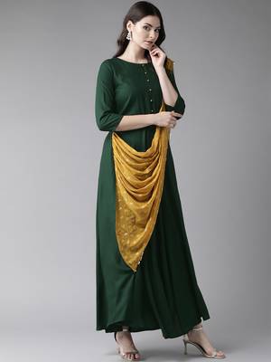 Dark-green printed rayon ethnic-kurtis 3