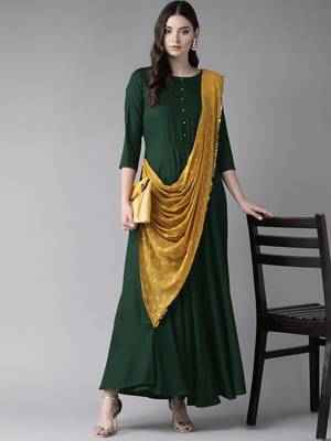Dark-green printed rayon ethnic-kurtis 4
