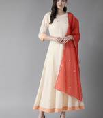 Cream printed crepe ethnic-kurtis