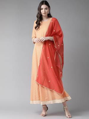 Peach printed crepe ethnic-kurtis 1