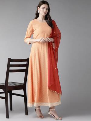 Peach printed crepe ethnic-kurtis 4