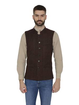 Brown Woven Wool Nehru Jacket 2