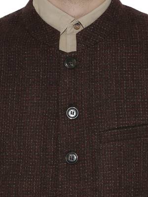 Brown Woven Wool Nehru Jacket 5