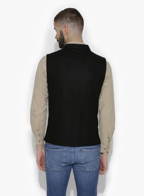 Black Woven Wool Nehru Jacket 3