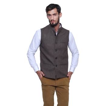 Brown Woven Wool Nehru Jacket 1