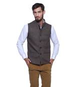 Brown Woven Wool Nehru Jacket