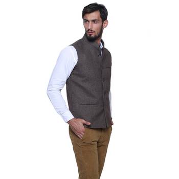 Brown Woven Wool Nehru Jacket 2