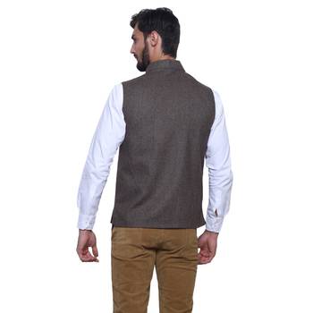 Brown Woven Wool Nehru Jacket 4