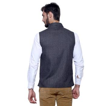 Black Woven Wool Nehru Jacket 4
