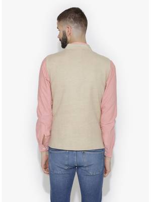 Beige Woven Wool Nehru Jacket 2