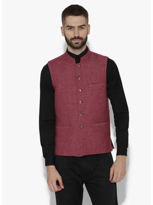 Pink Woven Wool Nehru Jacket 1