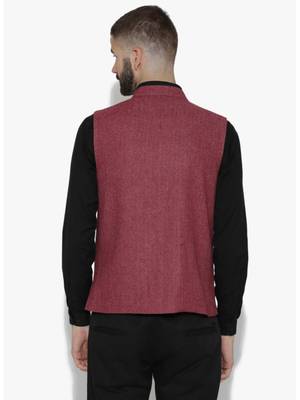 Pink Woven Wool Nehru Jacket 2