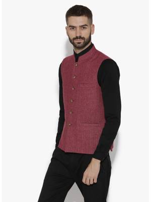 Pink Woven Wool Nehru Jacket 3