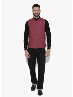 Pink Woven Wool Nehru Jacket 4