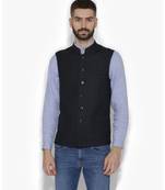 Blue Woven Wool Nehru Jacket