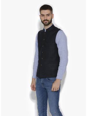 Blue Woven Wool Nehru Jacket 3