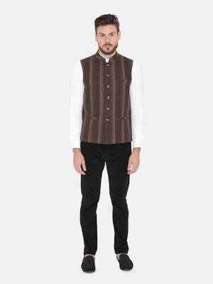 Brown Woven Wool Nehru Jacket 1