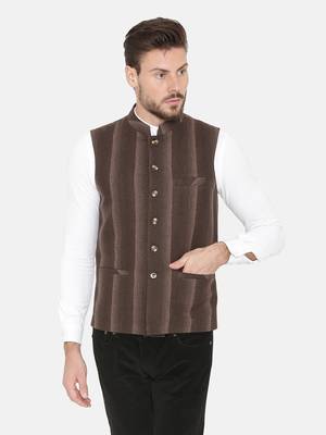Brown Woven Wool Nehru Jacket 2