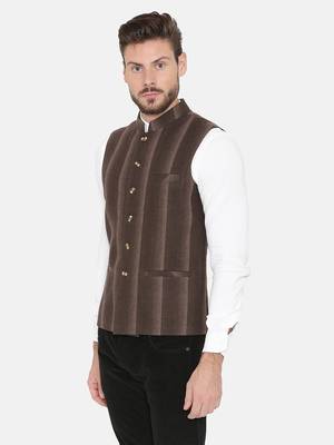 Brown Woven Wool Nehru Jacket 4