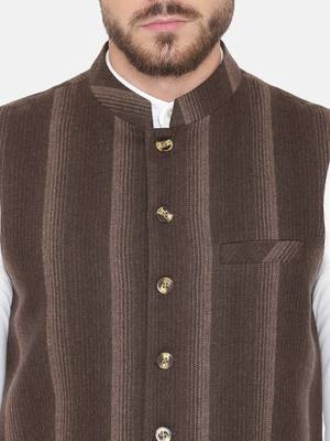 Brown Woven Wool Nehru Jacket 5