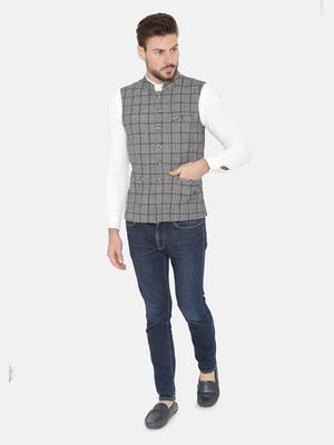 Blue Woven Wool Nehru Jacket 1