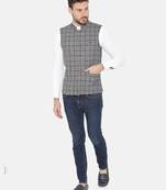 Blue Woven Wool Nehru Jacket