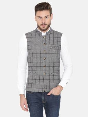 Blue Woven Wool Nehru Jacket 2