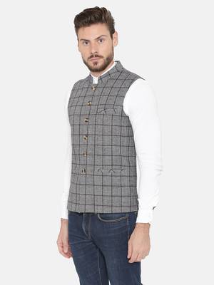 Blue Woven Wool Nehru Jacket 4