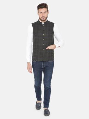 Grey Woven Wool Nehru Jacket 1
