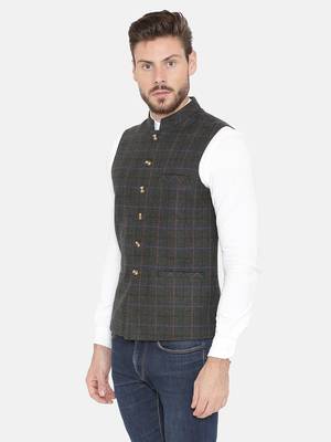 Grey Woven Wool Nehru Jacket 4