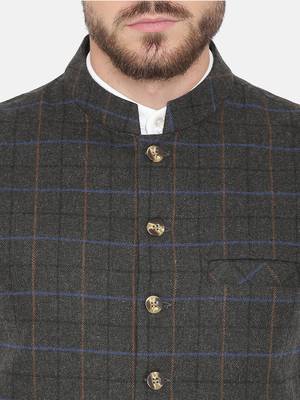 Grey Woven Wool Nehru Jacket 5