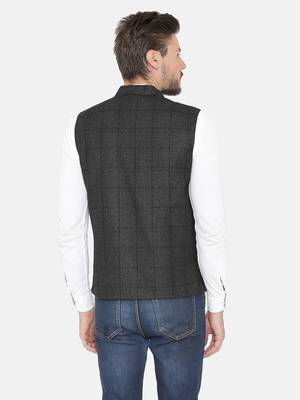 Black Woven Wool Nehru Jacket 4