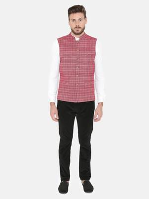 Pink Woven Wool Nehru Jacket 1