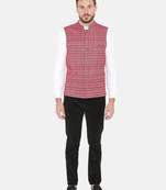 Pink Woven Wool Nehru Jacket