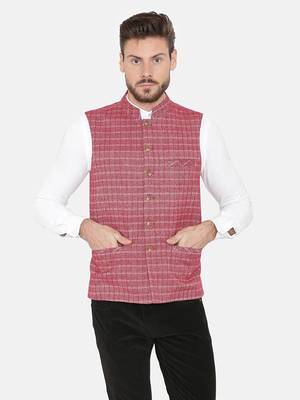 Pink Woven Wool Nehru Jacket 2