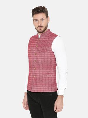 Pink Woven Wool Nehru Jacket 4