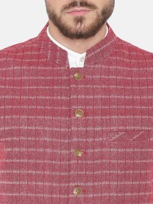 Pink Woven Wool Nehru Jacket 5