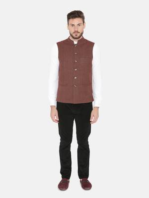 Red Woven Wool Nehru Jacket 1