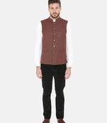 Red Woven Wool Nehru Jacket