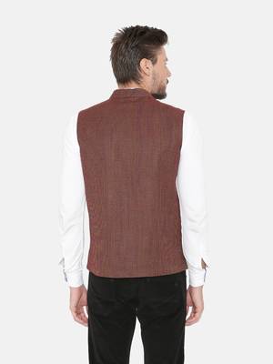 Red Woven Wool Nehru Jacket 3