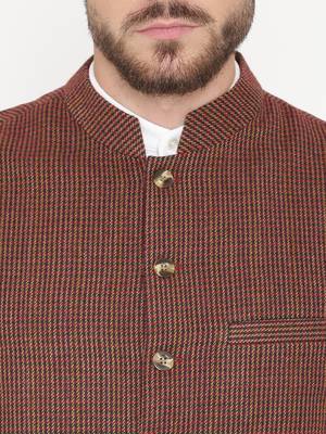 Red Woven Wool Nehru Jacket 5