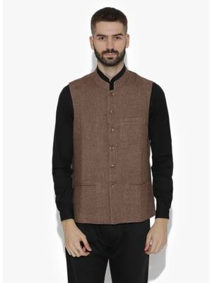Brown Woven Wool Nehru Jacket 1