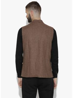 Brown Woven Wool Nehru Jacket 2