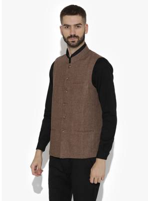 Brown Woven Wool Nehru Jacket 3