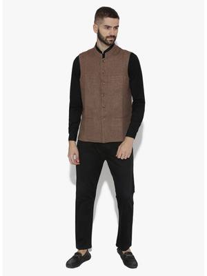 Brown Woven Wool Nehru Jacket 4