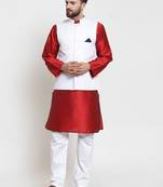 White Woven Dupion Silk Nehru Jacket